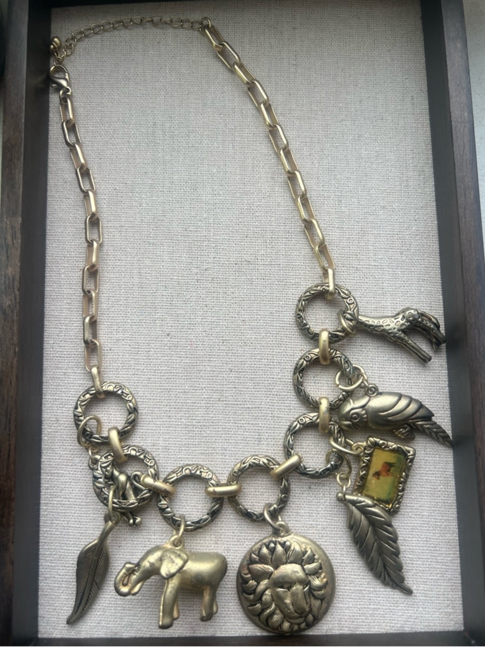 Chunky Boho Charm Necklace & Bracelet Antiqued Gold Tone Animal Charms